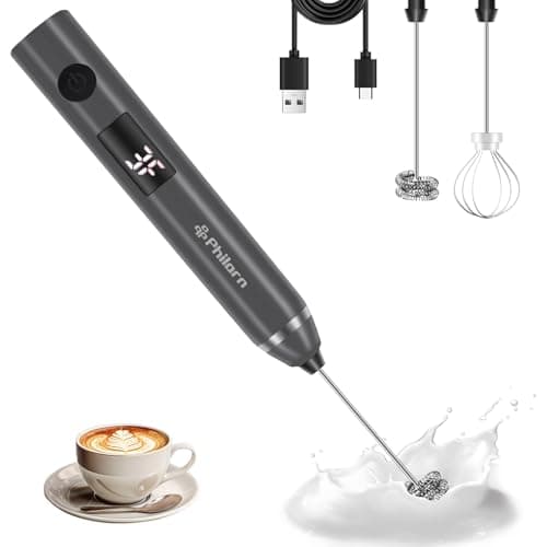 Philorn Elektrischer Milchaufschäumer - Wiederaufladbar via USB-C, LCD-Anzeige, Ideal für Kaffee und Cappuccino
