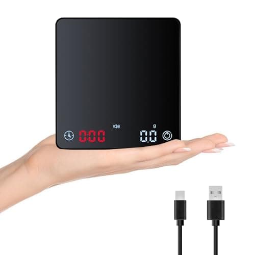 HUAJUN Mini-Kaffeewaage mit Timer und USB-Ladegerät, hohe Präzision, für Kaffeeliebhaber im Zuhause, ideale Espressowaag