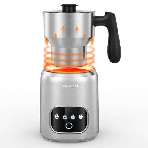 AMZCHEF Milchaufschäumer Edelstahl LED-Touchscreen 3D-Induktion Ertümt Schokolade und Milch für(latte, Cappuccino, Mokka