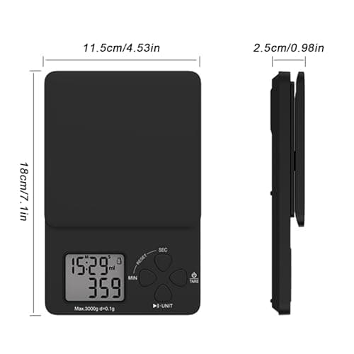 Sporgo Espresso Waage: Digitale Küchenwaage mit Timer für Barista, 0.1g/3kg USB-Ladung, LED-Anzeige, Schwarz