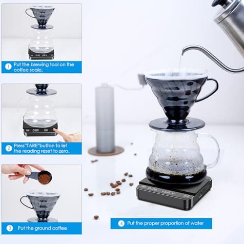 Brifit Mini Kaffeewaage mit Timer für Coffee Lovers im Büro und Zuhause, 2kg/0.1g Feinwaage mit USB Wiederaufladung, LED