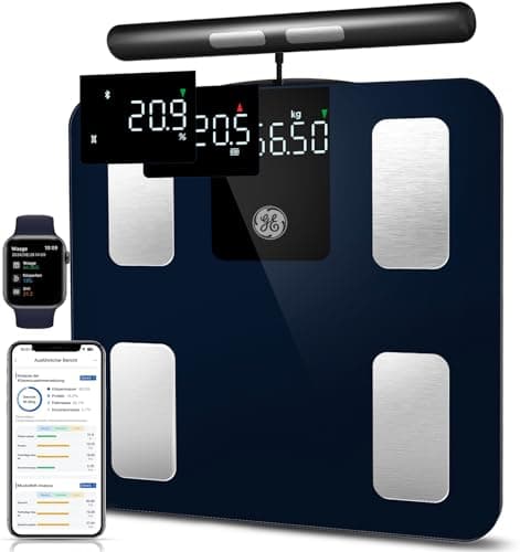 GE Körperfettwaage Smart Waage für Personen: Digitale Waage mit Körperfett und Muskelmasse, 180 kg/400 lbs - Perfekte An