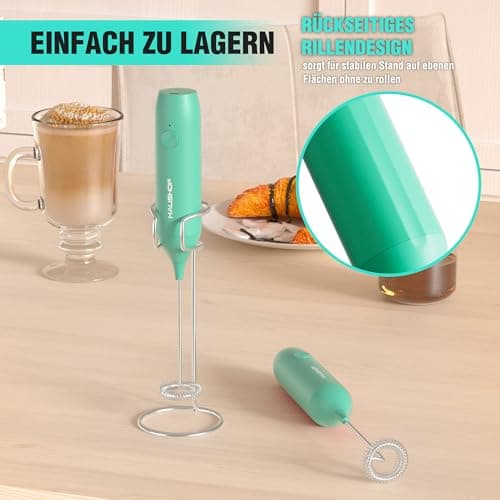 HAUSHOF Milchaufschäumer StabFürCafeLoversMitEdelstahlSchneebesenWiederaufladenMöglichUSB-LademöglichkeitEinfachHandhabu