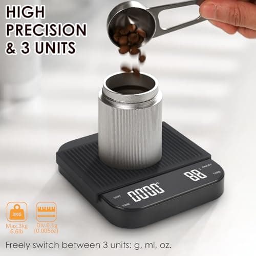 Apritsce Digitale Kaffeewaage mit Timer für Ultimate Präzision und Einfachheit, Hochpräzise Feinwaage mit LED-Anzeige fü