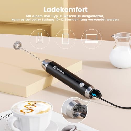 Maestri House LunaFro NS Wiederaufladbarer Milchaufschäumer für Lattes, Edelstahl, Wasserdicht, Getränkemixer, Ohne Stän