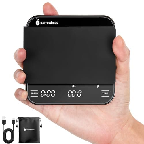 Carrottimes Wiederaufladbare Mini Kaffeewaage mit Timer - Präzision 2 kg/0,1 g für Espresso und Pour-Over (schwarz)  
Ca