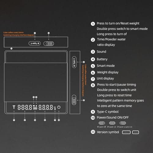 MHW-3Bomber Tragbare Digitalwaage für Espresso mit Timer und Silikon-Isolierung (2 kg/0,1 g)