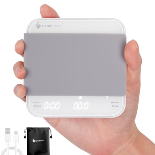 Carrottimes Wiederaufladbare Mini Kaffeewaage mit Timer - Präzision 2 kg/0,1 g für Espresso und Pour-Over (schwarz)  
Ca