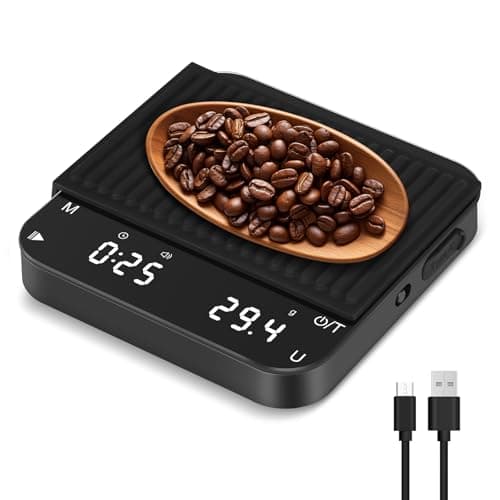 Gaethra Digitale Kaffeewaage mit Timer für Baristi mit Hoher Präzision, USB-C Wiederaufladbar, Automatischer Tarierung
G