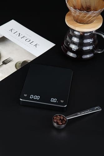 INF Wiederaufladbare Kaffeewaage mit Timer für perfekten Kaffee, Hohe Präzision 3 kg / 0,1 g, Mehrere Maßeinheiten, Schw