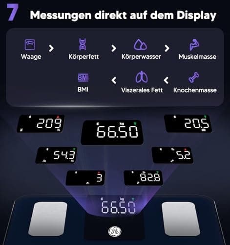 GE Körperfettwaage Smart Waage für Personen: Digitale Waage mit Körperfett und Muskelmasse, 180 kg/400 lbs - Perfekte An