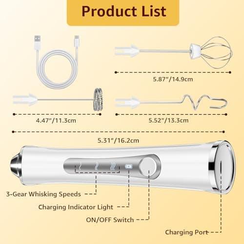 NEUTYPECHIC Elektrischer Milchaufschäumer Stab USB-C Aufladbar für Kaffee/Latte/Cappuccino - Abnehmbare 3 Geschwindigkei