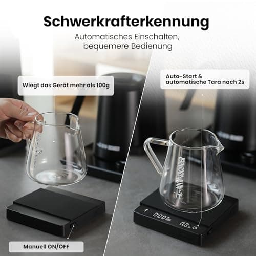 MHW-3BOMBER Mini Kaffewaage für Espresso & Pour-Over Kaffee, Präzisionswaage mit Timer & Schwerkraftsensor, 2kg/0,1g Sch