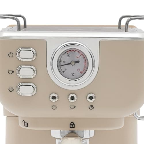 Deutsche Stolz 1.5L Espressomaschine mit Milchaufschäumer 2 in 1 Cappuccinomaschine 1050W 20Bar Kaffee Maschine Retro D