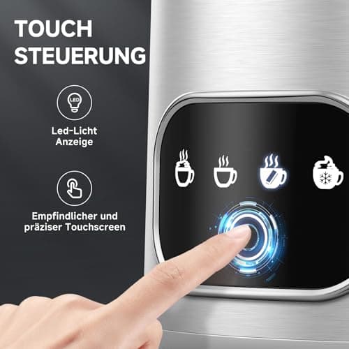 AMZCHEF Milchaufschäumer Edelstahl LED-Touchscreen 3D-Induktion Ertümt Schokolade und Milch für(latte, Cappuccino, Mokka