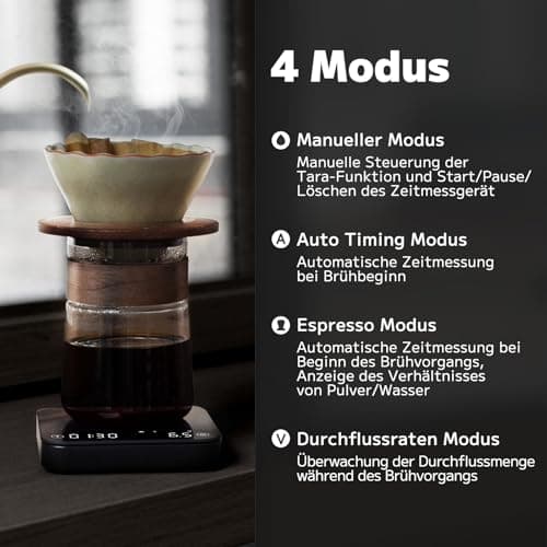 FOXNSK Espresso Waage mit Timer, 0.1g Genaue Kaffeewaage für Barista, Max 2kg, Schwarz