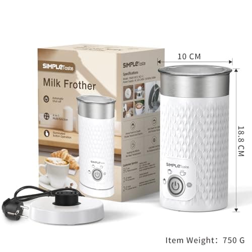 SIMPLETASTE Elektrischer Milchaufschäumer 4 in 1 für Heiß und Kalte Milch mit Automatischer Abschaltung