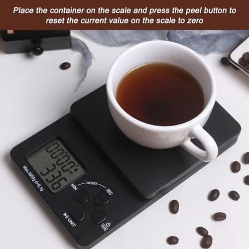 Sporgo Espresso Waage: Digitale Küchenwaage mit Timer für Barista, 0.1g/3kg USB-Ladung, LED-Anzeige, Schwarz