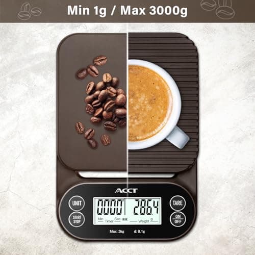 ACCT Kaffeewaage mit Timer für Küchengebrauch – Präzise Waage mit rutschfester Matte für Espresso und Übergießen, 3 kg/0