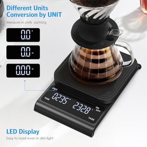Brifit Kaffeewaage mit Timer - Hochpräzise 3kg/0.1g Küchenwaage für Coffee Lovers - Auto Aus Funktion & Tara Scaffold mi