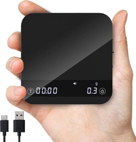 Mini-Kaffeewaage mit Timer für Barista und Filterkaffee (2kg/0.1g Genaue, LED Anzeige, Schwarz)  
wiederaufladbare Baris