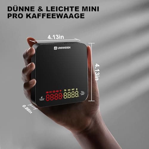 UNIWEIGH Mini-Kaffeewaage mit Timer für Kaffeeverzehrer in der Küche und Bar, 2kg/0,1g Präzisionswaage für Espresso & Po