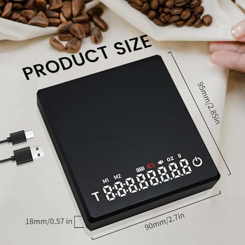 Mini-Kaffeewaage mit Timer - 0,1 g Präzisions-Digital-Espressowaage, USB-C wiederaufladbare LED-Display-Waage für Küchen