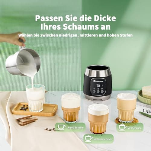 Maestri House Elektrischer Milchaufschäumer 12-in-1, Edelstahl, Variabel Temperatur, Speicherfunktion, ClimatePartner ce