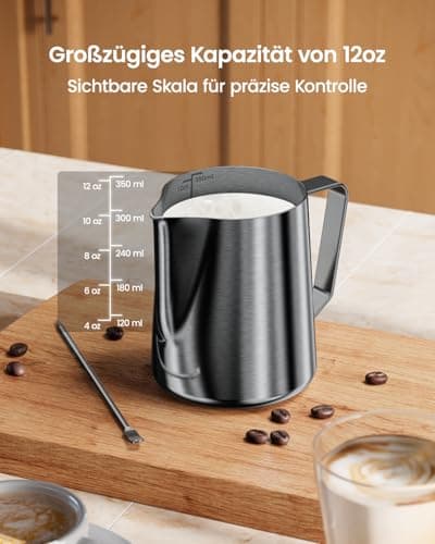Maestri House Milchaufschäumkrug, 304 Edelstahl, Krug mit Dekorationsstift für Cappuccino und Latte Art  
Maestri House