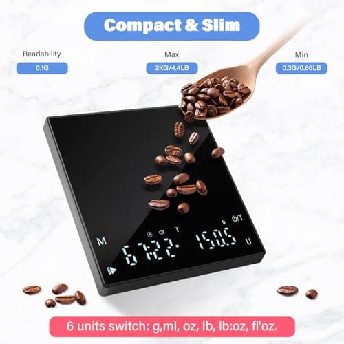 Drcowu Kaffeewaage mit Timer, digital,Ideal fürกาแฟdrinkern im Zuhause, zurPrecisoskoffee Waage, 2 kg Kapazität, Schwarz