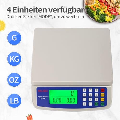 Digitale Küchenauswaage bis 30kg groß LCD-Anzeige mit Tara-Funktion und PCS-Zählwaage, 3 Einheiten Messkonvertierung