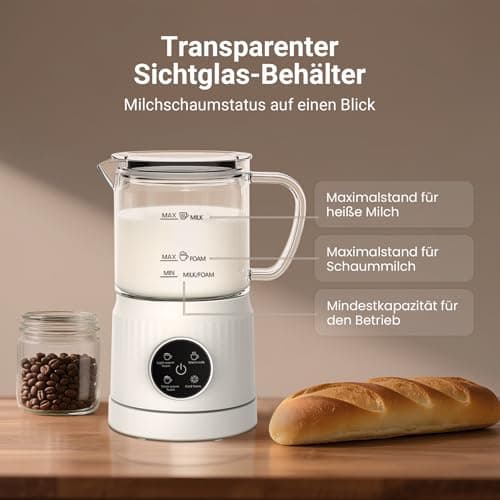 Elektrischer Milchaufschäumer 4 in 1 für Kaffee, Latte & Cappuccino, Automatische Schaum Maker mit Heiß & Kalt-Funktion,