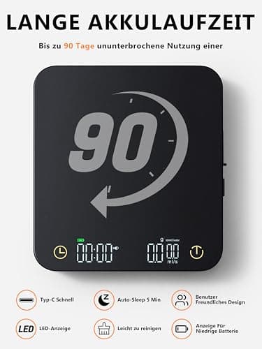Foraco Mini-Kaffeewaage mit Timer & automatischer Zeitmessung, Präzise 3kg/0,1g Waage für Espresso & Pour-Over, Ideale K