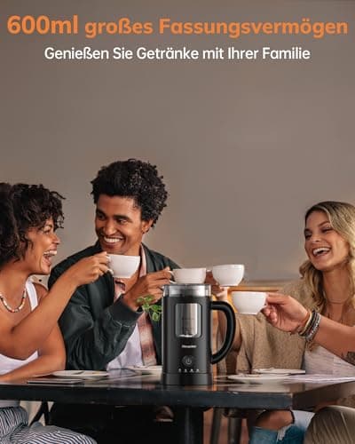 Morpilot Elektrischer Milchaufschäumer 130-600ml 550W, 4 in 1 Milchschäumer für Heißer und Kalter, Visuelles Glas, Latte