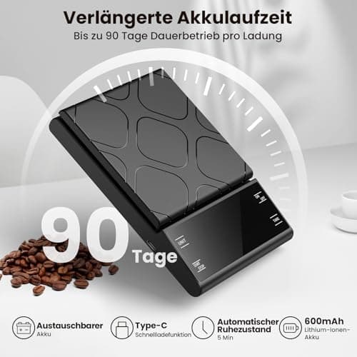 BKXCHA Digital Kaffeewaage Mit Timer Für Coffee-Lovers im Büro und Zuhause, Präzision Bis 0,1 G, Automatischer Ausmesser