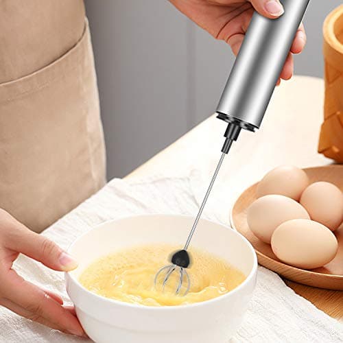 MOSUO Elektrischer Milchaufschäumer USB Ladbar Edelstahl Mini Handmixer Doppel-Schneebesen Creme Aufschäumen Kaffee Cock