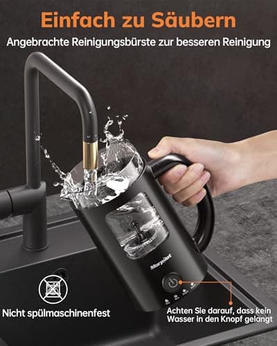 Morpilot Elektrischer Milchaufschäumer 130-600ml 550W, 4 in 1 Milchschäumer für Heißer und Kalter, Visuelles Glas, Latte