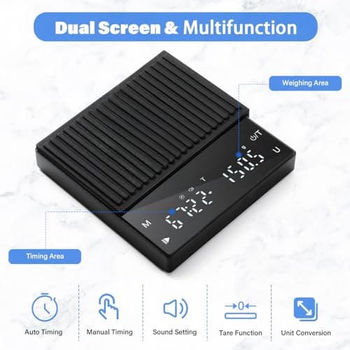 Drcowu Kaffeewaage mit Timer, digital,Ideal fürกาแฟdrinkern im Zuhause, zurPrecisoskoffee Waage, 2 kg Kapazität, Schwarz