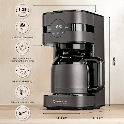 Barista Filterkaffeemaschine Touch Iso | Kaffeemaschine mit Digitaldisplay & Timerfunktion | 1,25 Liter Kaffeekanne