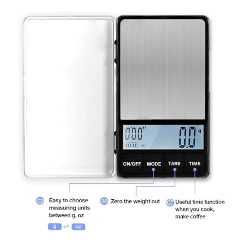 Kleine Taschen-Kaffeewaage mit Tara-Funktion und Timer für Espresso-Kaffee (1000g/0,1g) (ohne Batterien)  
Digital Küche