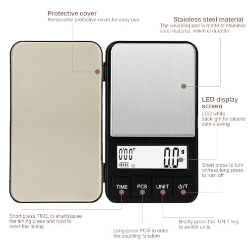 Vesaneae Kleine Taschen-Kaffeewaage für Kaffeerobustee und Backen Mit Timer und Precisionsgenauigkeit 0,1g Spec 110g