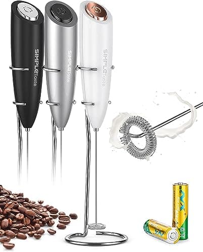 SIMPLETASTE Elektrischer Milchaufschäumer für Cappuccino und Latte, mit 2 Batterien und Stab, perfekt für Kugelsichere Z