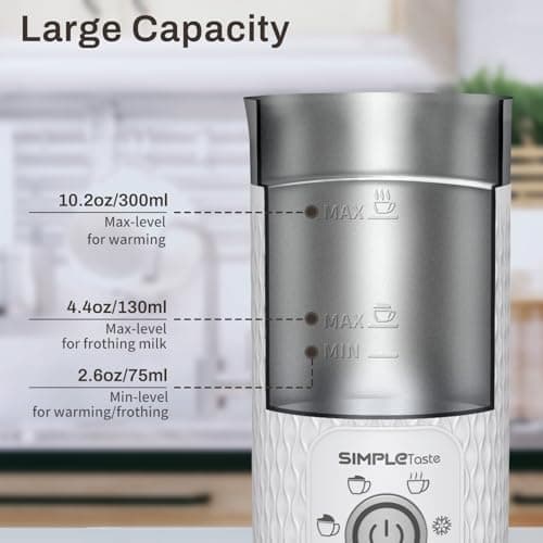 SIMPLETASTE Elektrischer Milchaufschäumer 4 in 1 für Heiß und Kalte Milch mit Automatischer Abschaltung