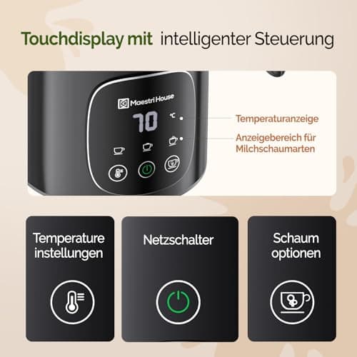 Maestri House Elektrischer Milchaufschäumer 4-in-1 Smart-Touch-Steuerung, Memory-Funktion, für Latte, Cappuccino, Warme