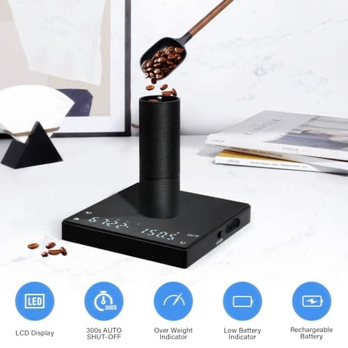 Drcowu Kaffeewaage mit Timer, digital,Ideal fürกาแฟdrinkern im Zuhause, zurPrecisoskoffee Waage, 2 kg Kapazität, Schwarz