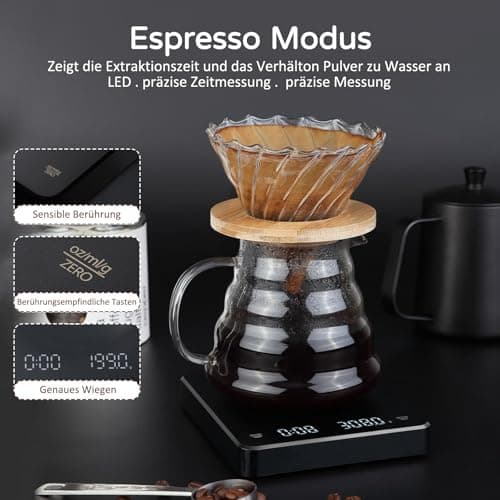 Ideal mini Wassermittelfreie Kaffeewaage mit Timer für Reisen & Outdoor 3kg/0.1g USB-C wiederaufladbar