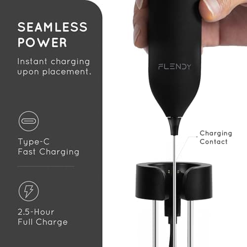 Flendy Wiederaufladbarer Hand Milchaufschäumer Stab für Kaffeeierzien, Flendy Milchaufschäumer Stab mit USB-C Ladefunkti