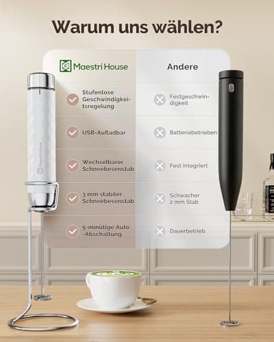Maestri House Milchaufschäumer - Elektrischer Getränkemixer Mit Wiederaufladbarer Batterie, ClimatePartner certified, Fü