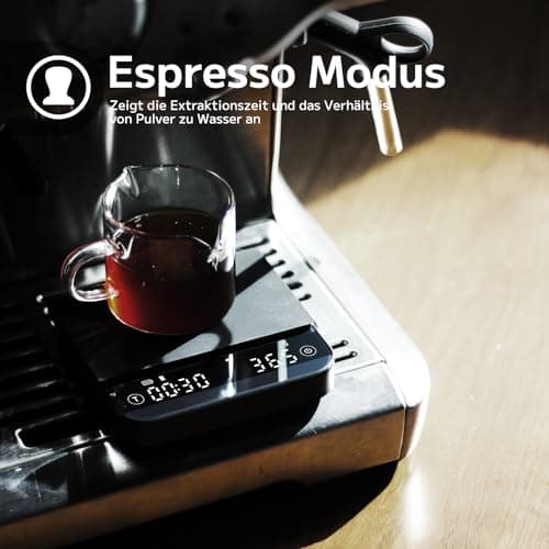 FOXNSK Espresso Waage mit Timer, 0.1g Genaue Kaffeewaage für Barista, Max 2kg, Schwarz