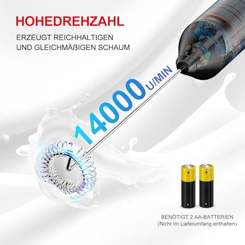 Bonsenkitchen Elektrische Milchaufschäumer für Kaffeeliebhaber - Latte Macchiato & Cappuccino - Handheld Stab - Batterie
